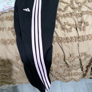 Adidas Women’s Black Joggers with Pink Stripes